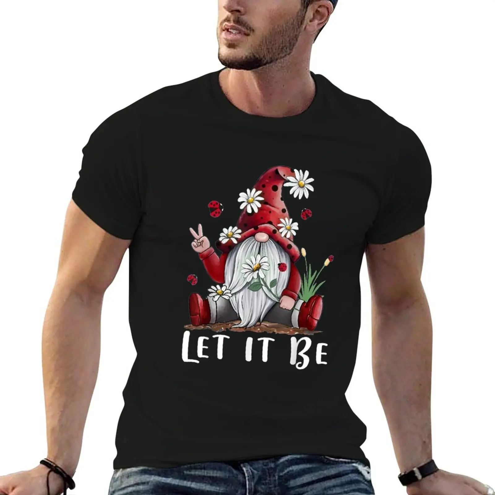 Hippie Gnome Daisy Flower Baby Hippy Style T-Shirt Casual Pattern Print Tee Shirt