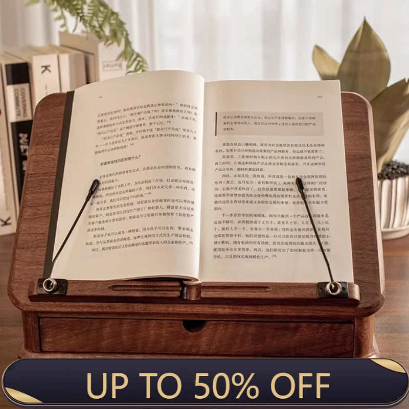 Black Walnut Wood Book Stand Holder Desktop Reading Kids Magazine Rack Display Drawer Bookshelf Reading Panel Easel Office
