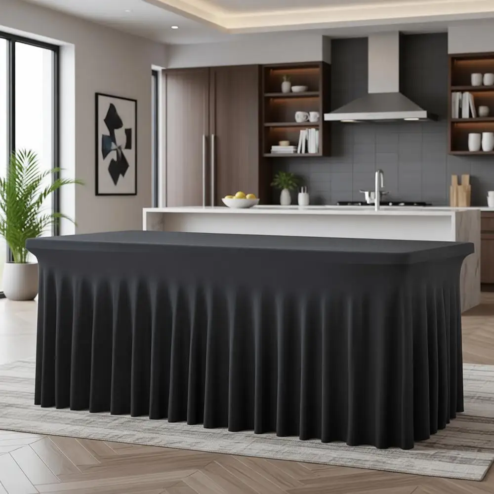 

Pack of 2 Elegant Black Table Covers or 6pcs Stretch Tablecloths with Skirt, Ideal for Parties, Weddings, and Special Events