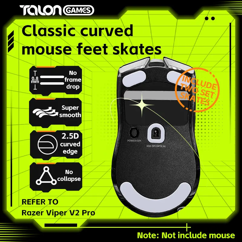 TALONGAMES-Luz cinza personalizado borda curva mouse pés, patins desliza para Razer Viper V2 Pro, substituição dos pés do mouse, 2 conjuntos