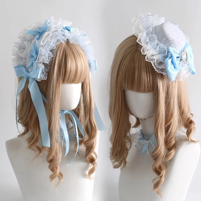 اليابانية اليدوية القوطية لوليتا عقال الحجاب ملحق خمر أنيقة مقوس دانتيل لوليتا عاشق اليومية النساء أغطية الرأس هدية لفتاة