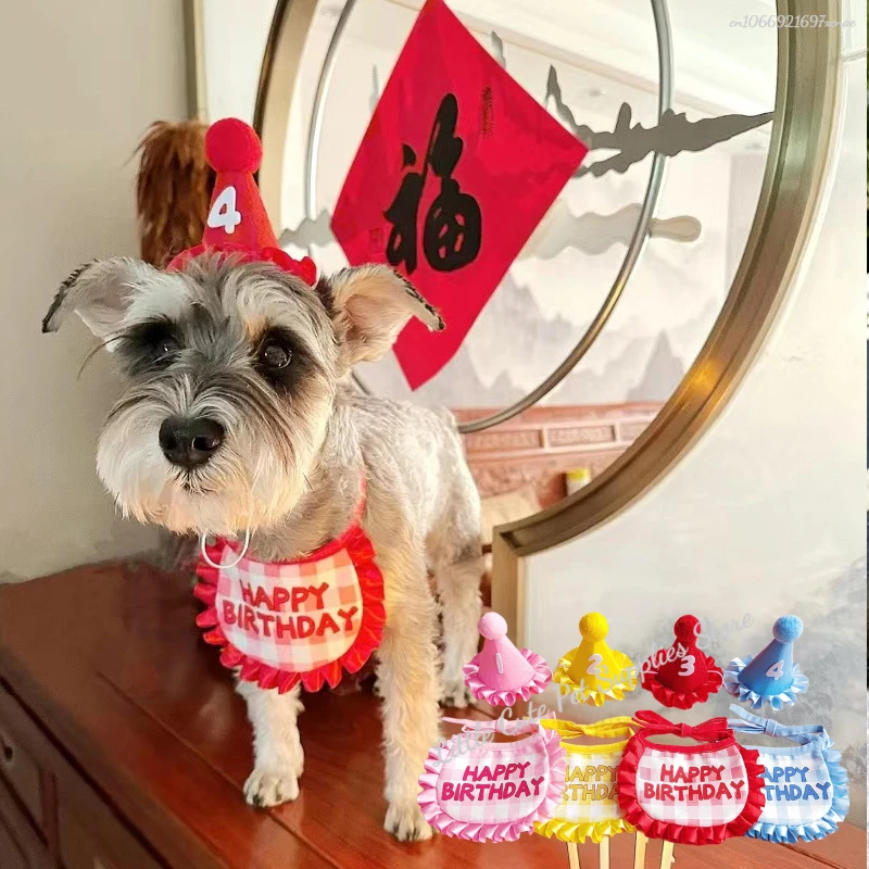 Cat Birthday Scarf Hat Set Dog Birthday Party Supplies Pet Scarf Cute Puppy Birthday Hat Scarf Decor For Small Medium Pets