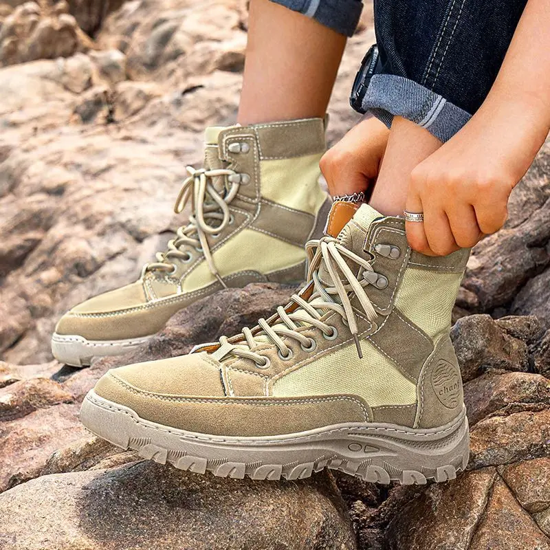 

Весенне-осенние уличные походные парусиновые мужские ботинки на платформе со шнуровкой и высоким вырезом, хит продаж, новые оригинальные предложения, нескользящая мужская обувь
