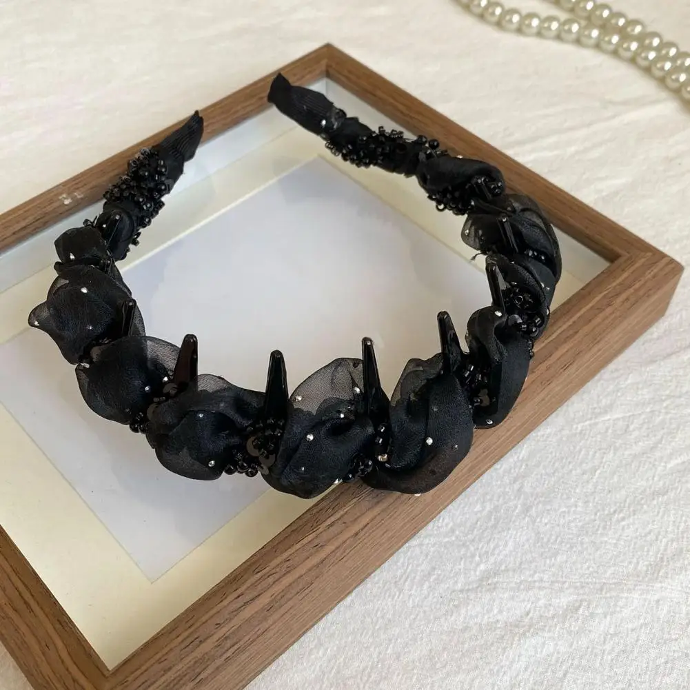 

High-skull Faux Pearl Headband Lace Hair Accessory Elegant Beaded Hair Hoop for Face Bridal Hair Styling Anti-slip for Summer