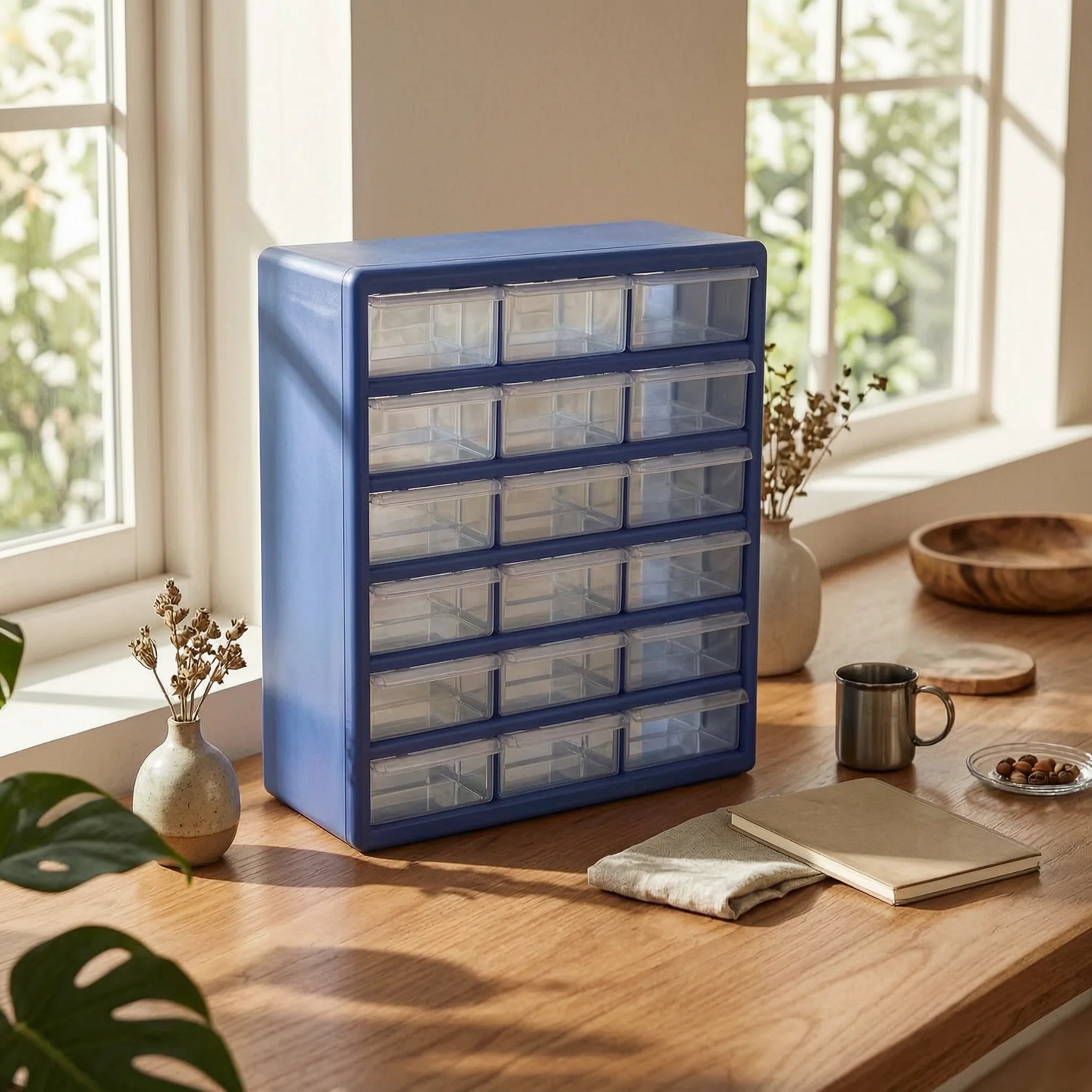 Home Organization Space-Saving 18-Drawer Organizer 6-by-3 Layout Desktop Drawer Cabinet Transparent Drawers
