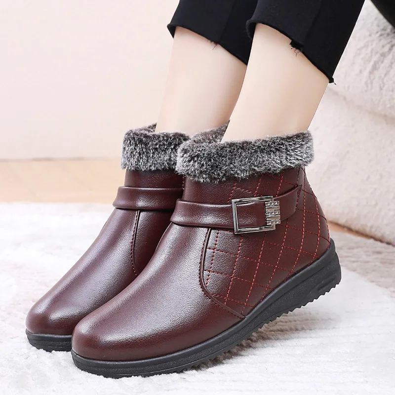 Women\'s Ankle Boots Winter Womens Shoes Plush Warm Cotton Shoes Mom Short Boots Fashion Platform Comfort Waterproof Botas Mujer