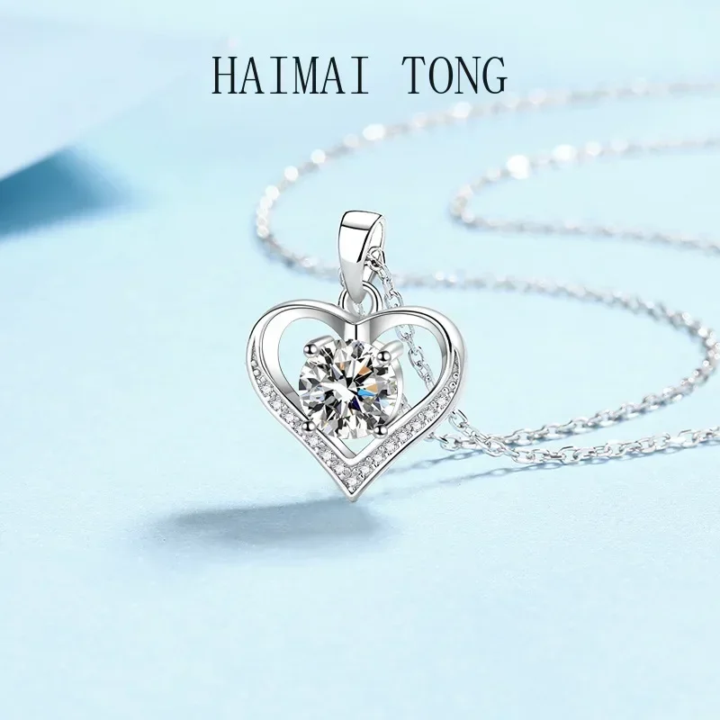 

Original Luxury PT950 Platinum Pendant GRA Certified 1CT Heart Moissanite Wedding Necklace for Women and Girl's Birthday Gift