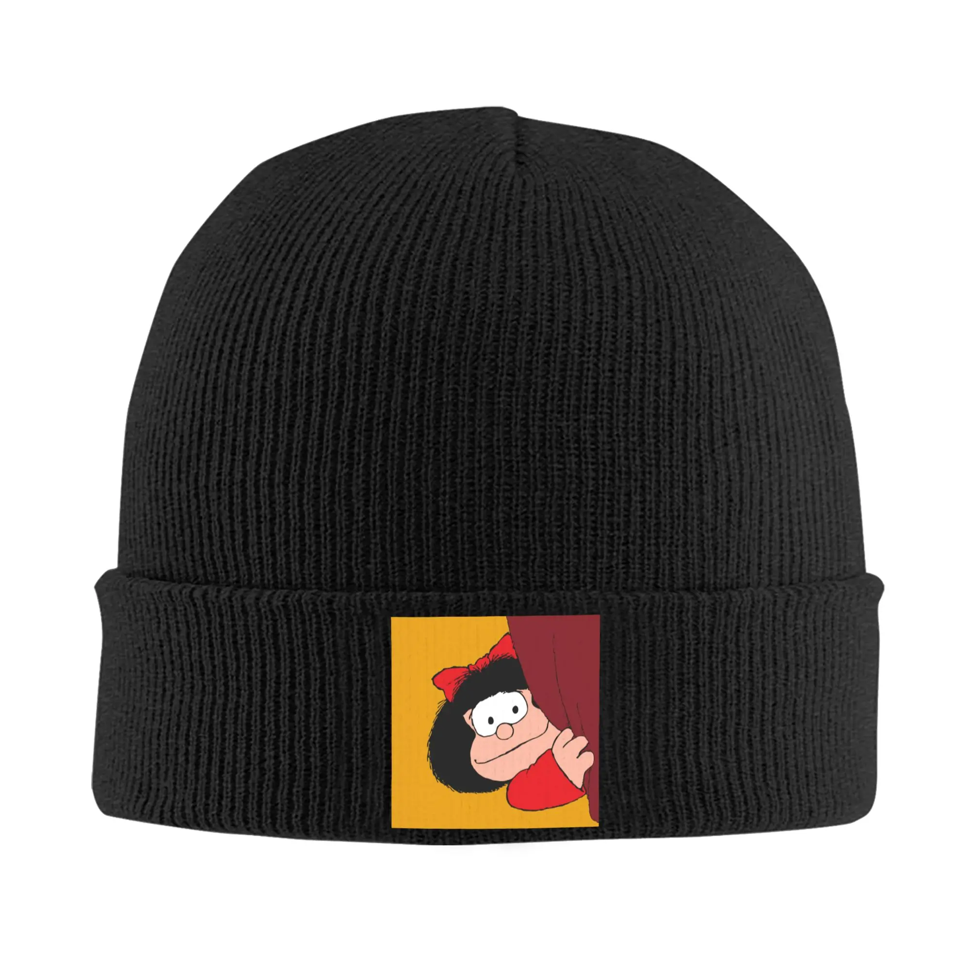 Custom Mafalda Is Peeking Beanie Cap Unisex Winter Warm Bonnet Homme Knitting Hat FSki Cartoon Skullies Beanies Caps