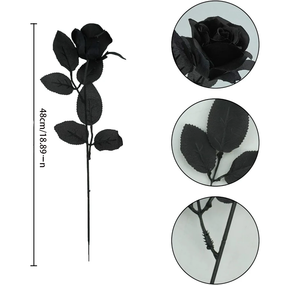 48 cm Rose Schwarzer Seidenstrauß Pfingstrose Künstliche Blume für Muttertag Knospe Braut Hochzeit Dekor Heimdekoration Künstliche Blume – Detail 2