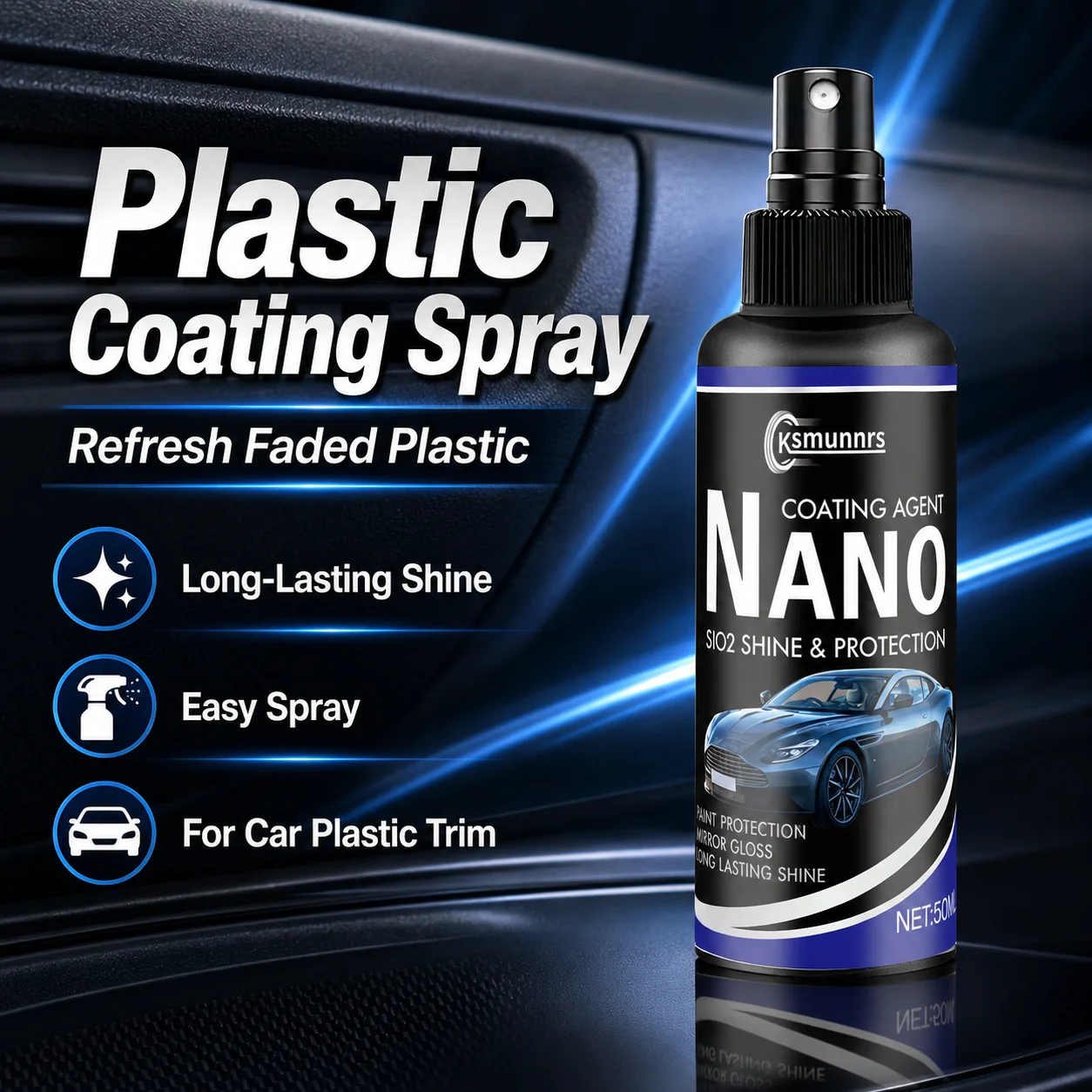 Automobile plastic cleaning spray, interior refurbishment protector, long-term hydrophobic anti scratch coating, instrument pane