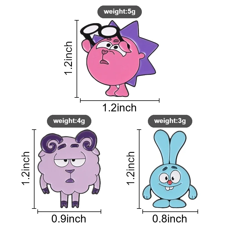 Cartoon Russische Animations-Tier-Emaille-Anstecknadeln: Süßer Rosa Igel, Lila Schaf, Blauer Hase – Broschen für Rucksack, Revers, Abzeichen, Schmuckgeschenk – Detail 1