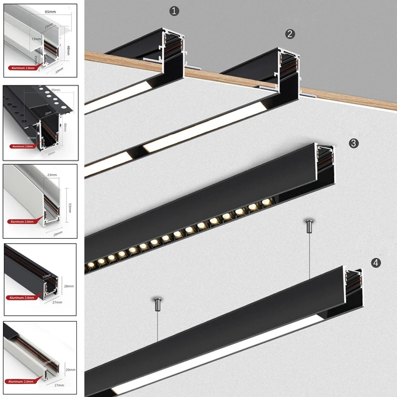 Đèn LED Từ Tính Theo Dõi Đường Sắt Nhẹ Từ Chiếu Sáng Đường Đi Cho Trần Theo Dõi Hệ Thống Nhúng/Bề Mặt/Treo Trần Đường Sắt Đèn