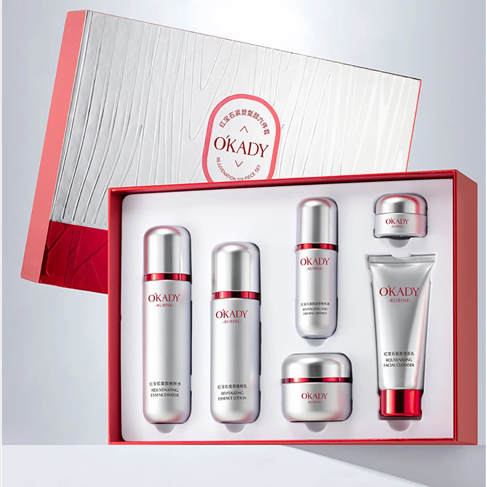 OKADY Ruby Hyaluronic Acid Hydrolyzed Collagen centella skincare set Face Cream Toner Lotion Essence Eye Cream Facial Cleanser