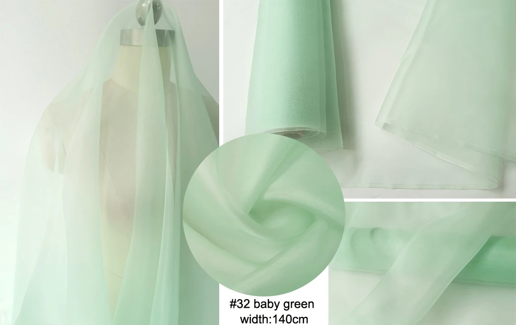Per meter Stijve transparante zijden gaas Effen effen natuurlijke moerbeizijde organza stof Bruiloft Diy