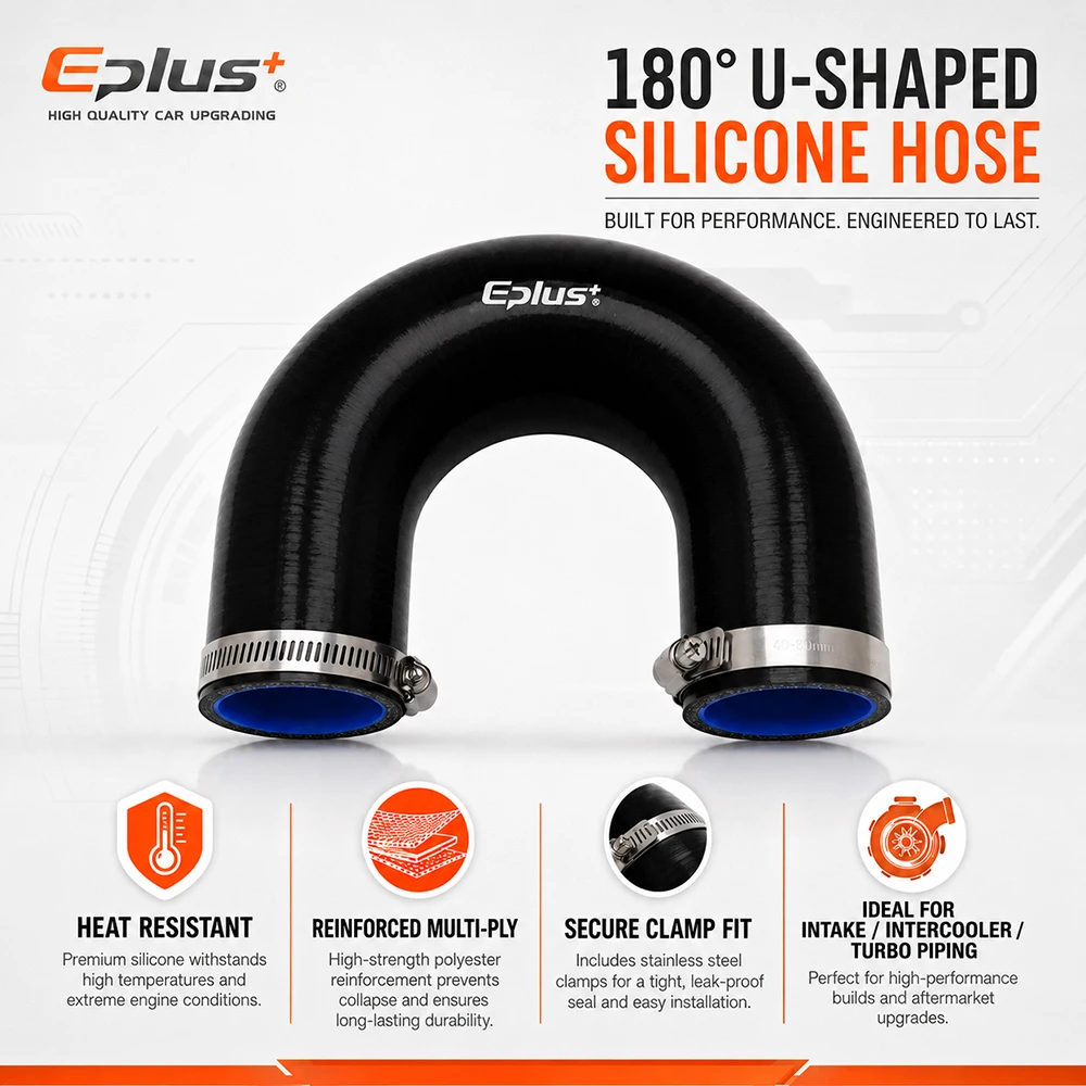 EPLUS Universal 180 Grad U-Form Silikonschlauch Schwarz 4-lagig Verstärkter Turbo-Ansaug-Ladeluftkühler-Kupplungsschlauch – Detail 3