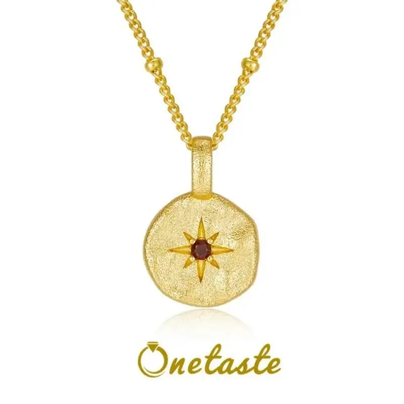

Natural Garnet Star 925 Sterling Silver Round Plate Pendant Necklace For Women Geometric Small Chic Chokers Necklaces 2023 New