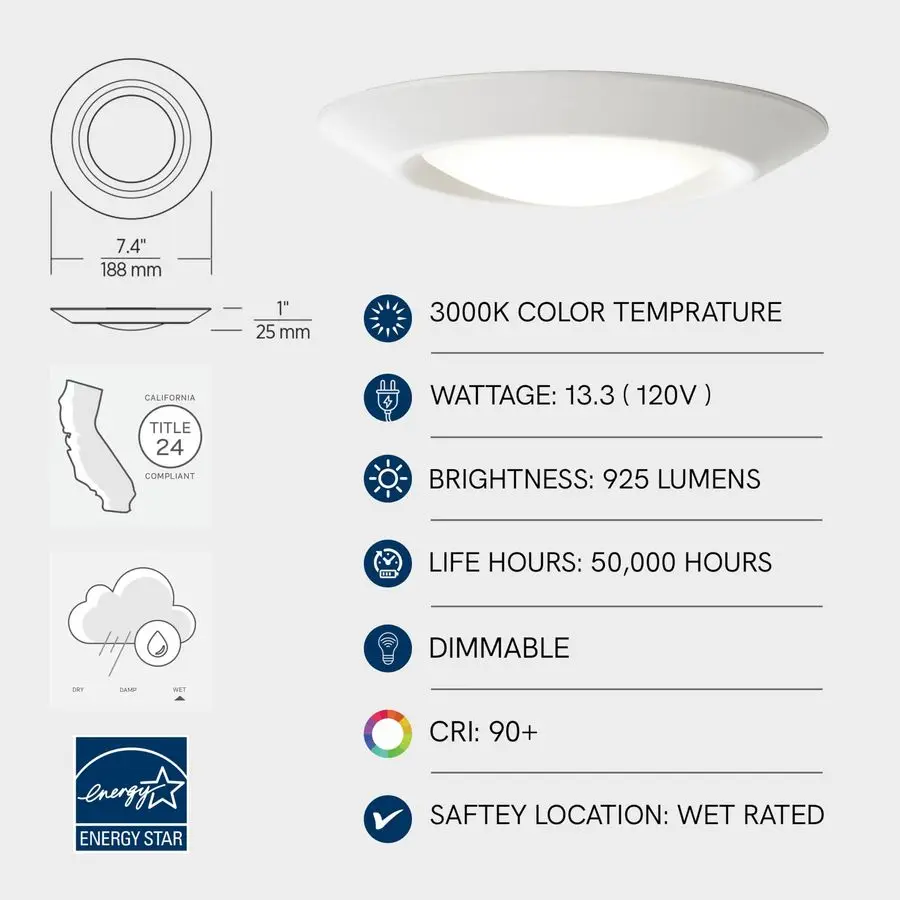 14550S15 Generation Lighting Traverse Lyte Round 6 in. 3000K, Canless Integrated LED Recessed Light, 925 Lumens, 90 CRI, T24 Com