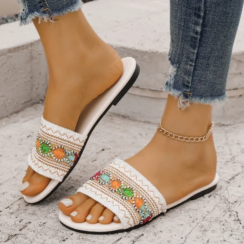 2024 marca sapatos femininos chinelos básicos moda cor combinando chinelos diários novo peep toe plus size chinelos planos