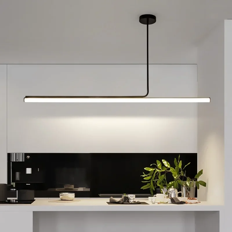 

Modern Long Tube Led Chandelier Dimmable Black for Table Dining Room Kitchen Accesories Pendant Lights Minimalist Decor Fixture