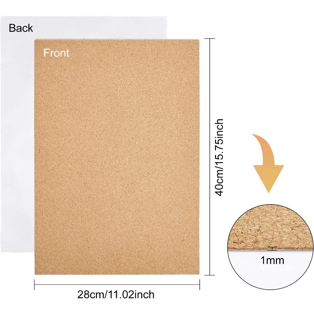 4 Sheets 15.7x11 Inch Self-Adhesive Cork Sheets Cork Tiles 1mm Thick Cork Mats for Coasters and DIY Crafts