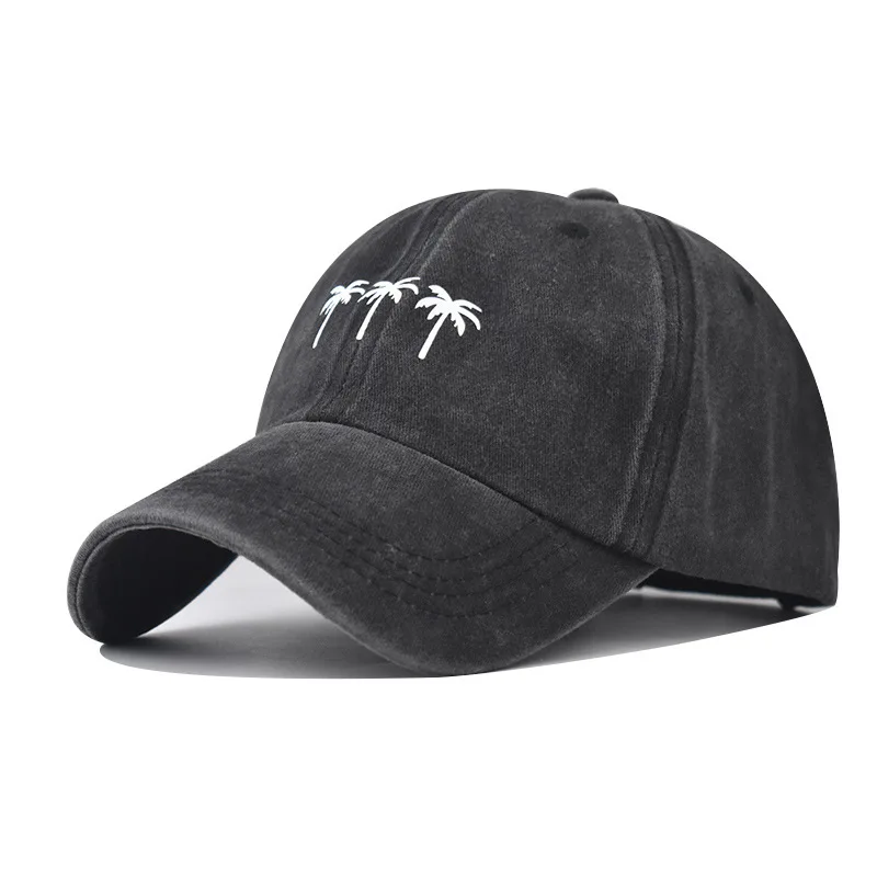 

Washed Vintage Style Coconut Tree Baseball For Men And Women Denim Cap Simple Distressed Dad Hat