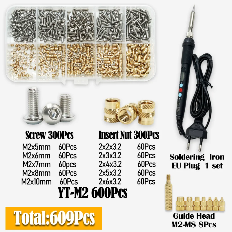 609p Messing Einsatz Mutter Schraube Digital Display Lötkolben Spitze Wärme Set Einsatz Werkzeug Eingebettet Kupfer Mutter Bolzen Kit für 3d Druck – Detail 13