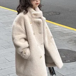 Imitation Mink Velvet Jackets Girls 2025 Autumn Winter New Loose White Casual Sweater Coat kids Jacket