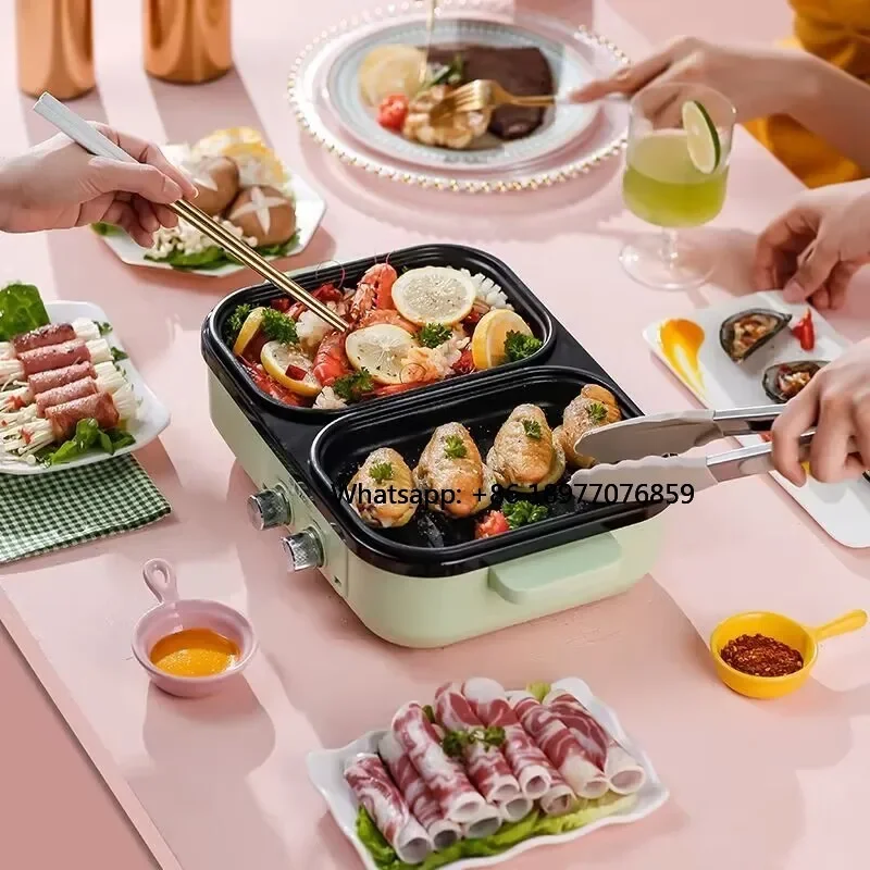 2 In 1 Electric Hot Pot Stew Cooker Bbq Grill Multifunctional Non Stick Frying Pan Barbecue Plate Smokeless Roaster 110V/22