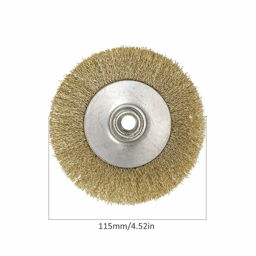 Imagem -04 - Escova de Aço de Cobre Metal Rust Remove Ferramentas de Limpeza com Rebarbadora M14 Adaptador de Broca 115 mm