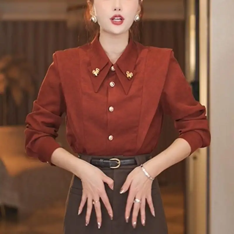 

Fashionable Design Thickened Temperament New Long Sleeved Shirt Women's Casual Loose Versatile Slimming Top Trendy