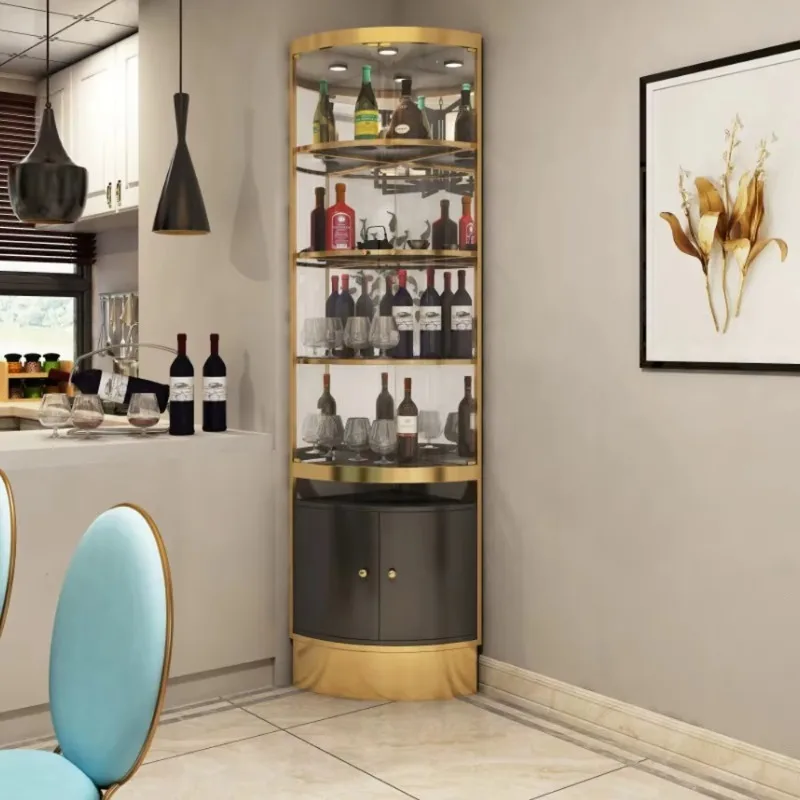

Modern Gold Stainless Steel Wine Rack Display Sideboard Cabinet Glass Opening Wine Cabinet for Dining Room Furniture