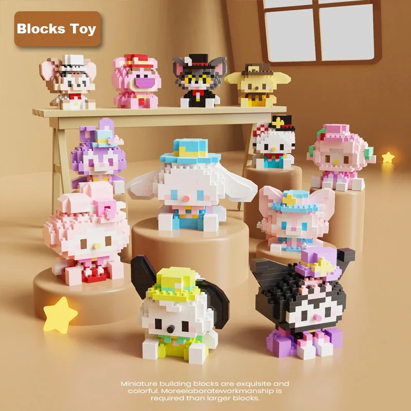 Hello Kitty Anime Figure Building Blocks Toys for Lego Minifigures Kuromi Melody Action Figure Blocks 3D Puzzle for Kids Toys