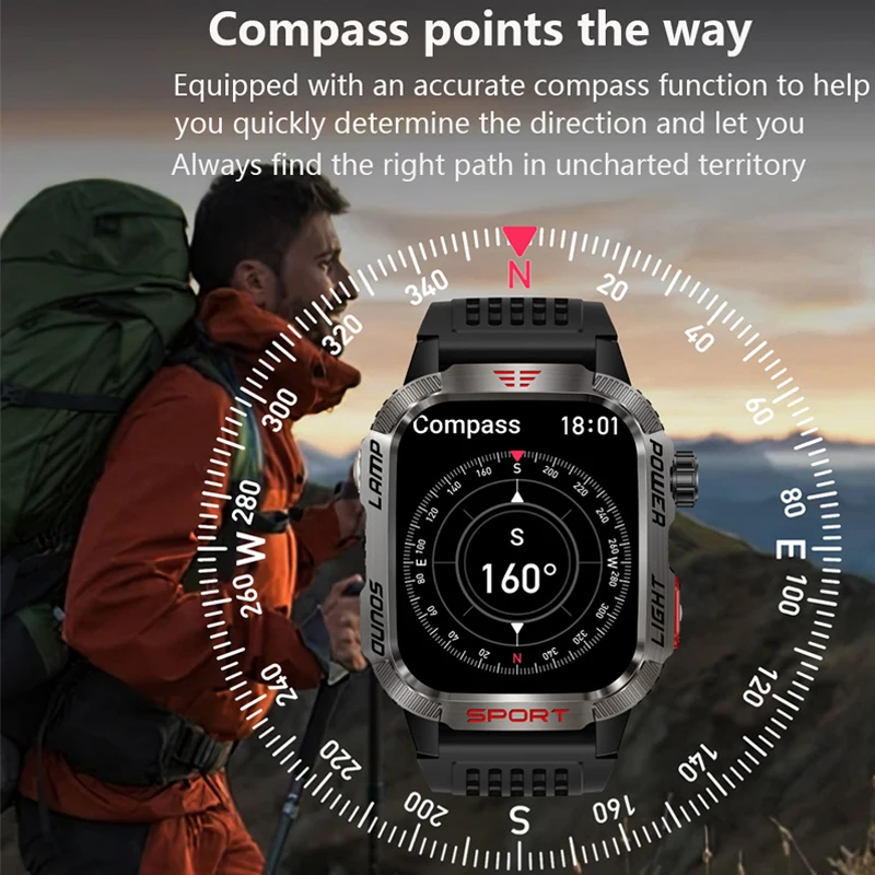 For Huawei Xiaomi Military GPS Smart Watch Men Flashlight Compass Waterproof Outdoor Sport Tracker Bluetooth Call Smartwatch Man