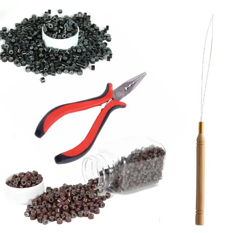 

Hair Extension Pliers Set 1000Pcs Micro Links Beads + Pulling Needle + 3 Holes Pliers for Salon & Home DIY Hair Extensions
