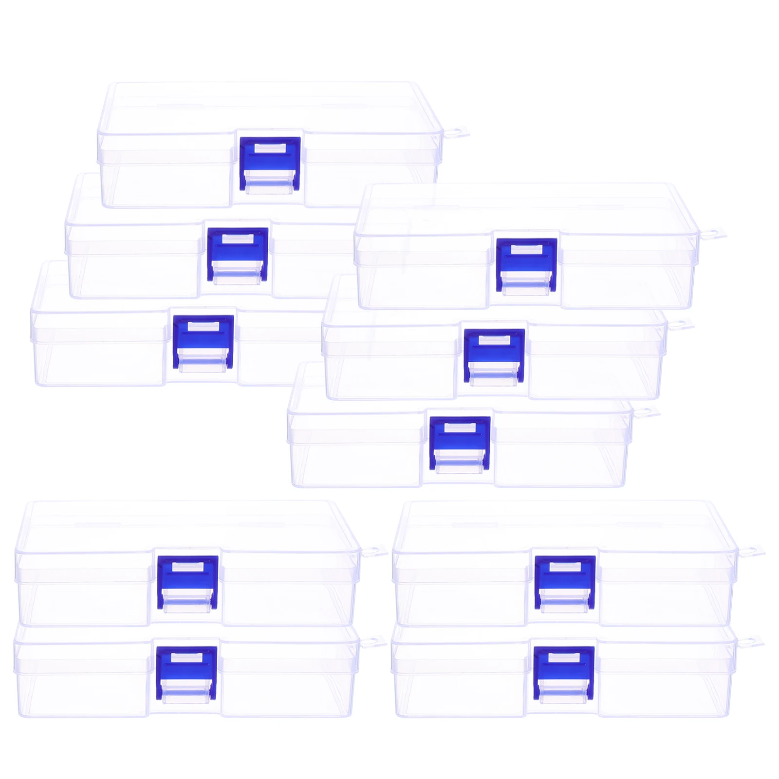 

10pcs Plastic Box Blue Buckle Durable PP Organizer Small Object Clear Transparent Jewelry Earring Case Storage