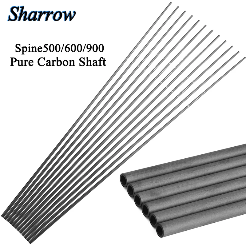 SHARROW 12pcs 31inch Spine 500/600/900 Archery Pure Carbon Arrow Shaft ID 4.2mm Fit Outdoor Bow and Arrow Hunting Shooting Acc