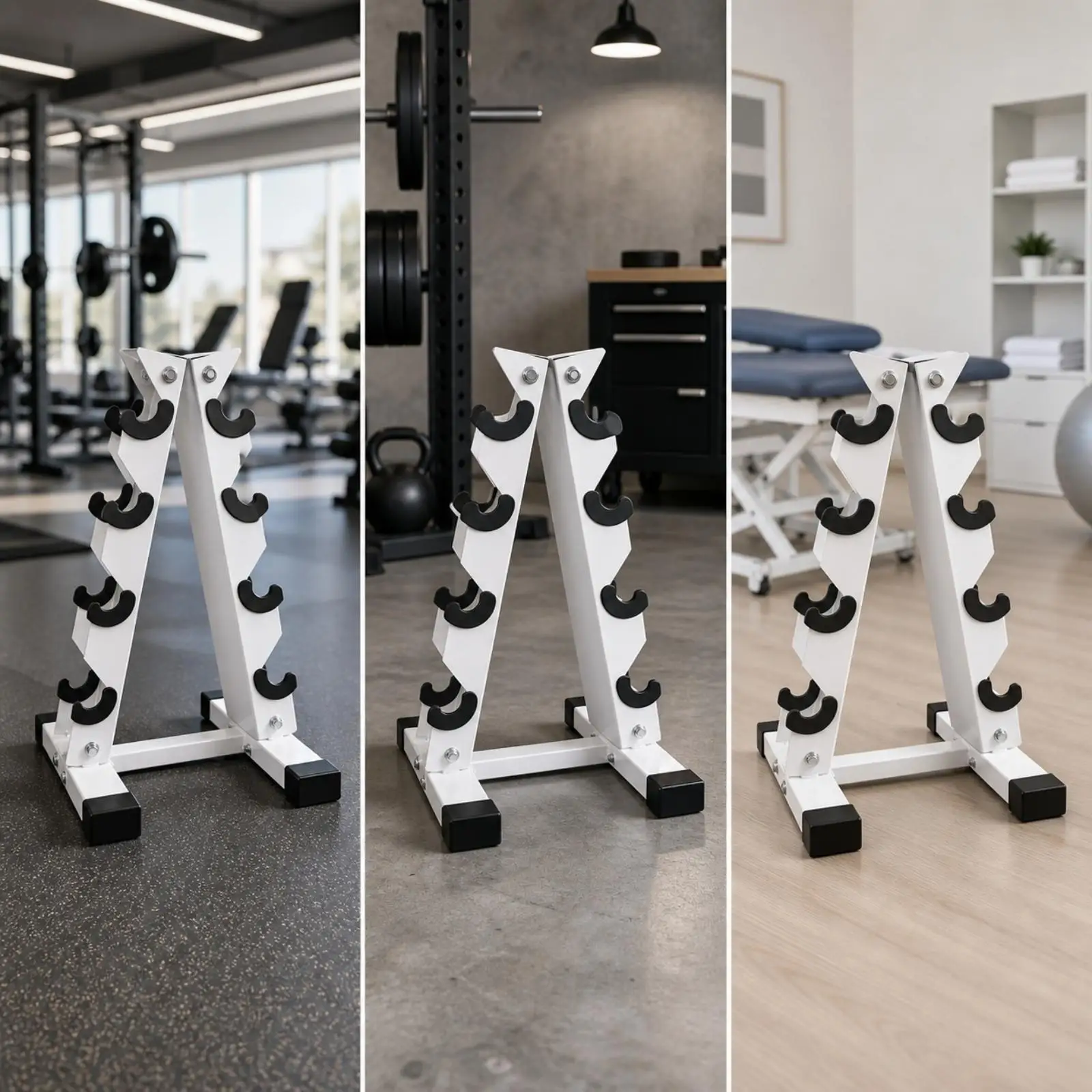 Dumbbell Weight Storage Rack 4 Tier Steel Triangle Organizer for Home Fitness Studio Compact Hex Dumbbell Holder with Rubber