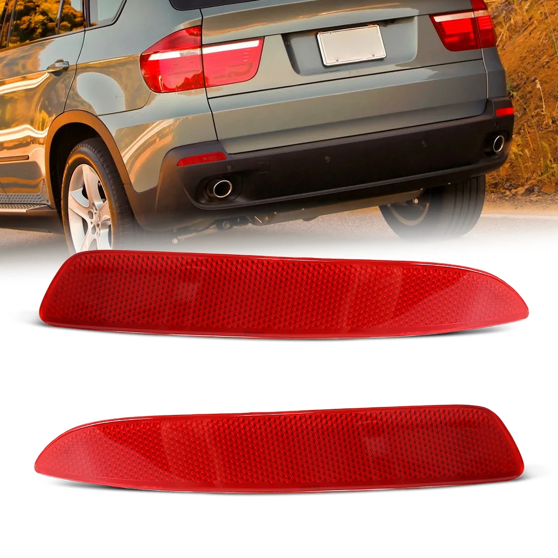 2Pcs Reflective Strips For BMW X5 E70 2007-2010 Rear Bumper Reflector Tail Brake Warning Stop Light 63217158949 63217158950