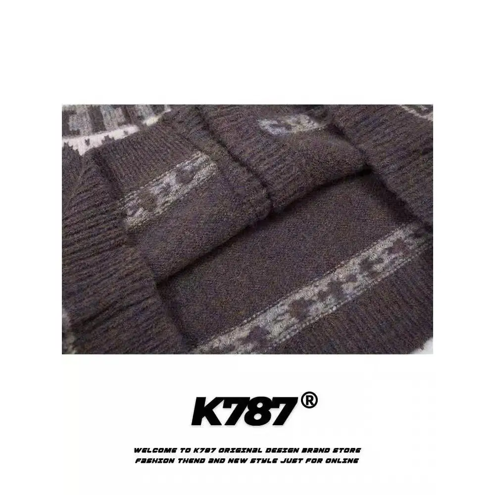 

American Sle Knitted Cardigan Sweater Men's Loose Fit Winter New Arrival Couple's Lazy Sle Cotton Polyester Blend