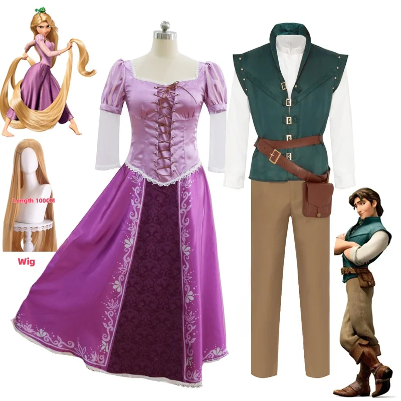 Women’s Long Hair Rapunzel Princess Costumes Flynn Rider Cosplay Costume Adult Carnival Uniform Halloween Costumes