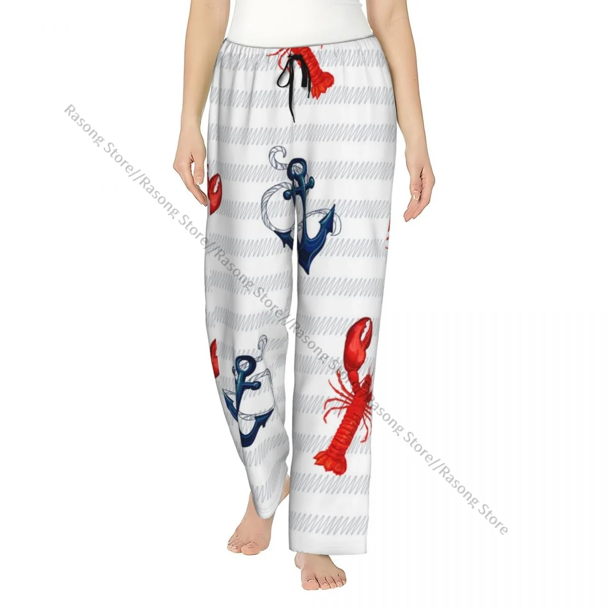 Cozy Flannel Pajama Pants for Women Tropical Marine Lobster Anchor Sleep Bottoms Home Loungewear
