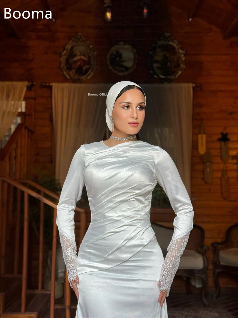 Booma حورية البحر دانتيل فساتين زفاف طويلة مطوي طول الأرض ساتان فستان عرائس أنيق المملكة العربية السعودية مصنوع حسب الطلب 2025 #4