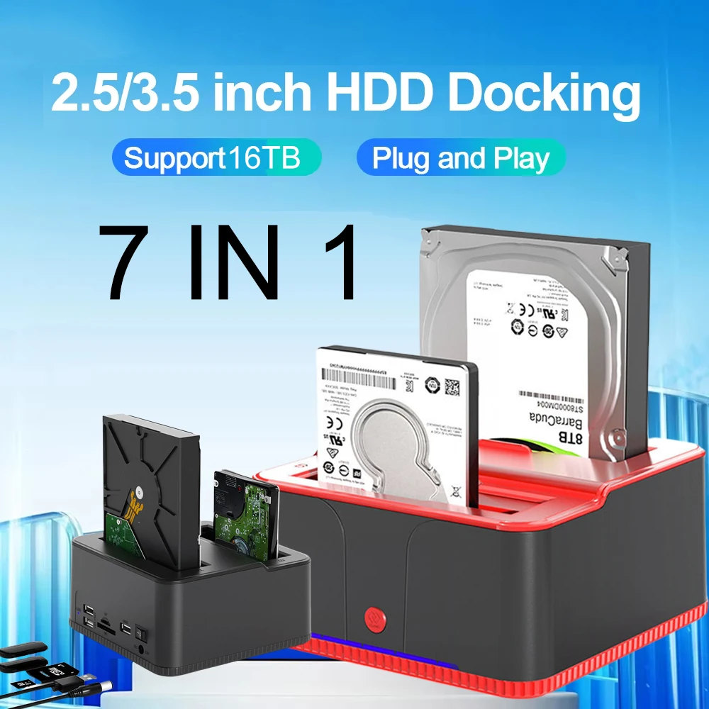

7 IN 1 HDD Docking Station SATA to USB 3.0 Adapter for 2.5 3.5 SSD Disk Case HDD Box Dock Hard Drive Enclosure Docking Station