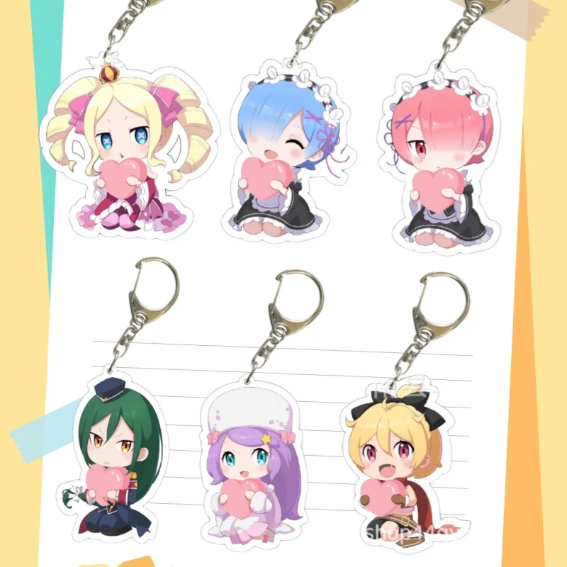 Porte-clés en acrylique Anime pour Re:Zero - Commencer une nouvelle vie dans un autre monde - Beatrice, Rem, Natsuki, Subaru, Emilia - Pendentif pour sac à dos d'étudiant