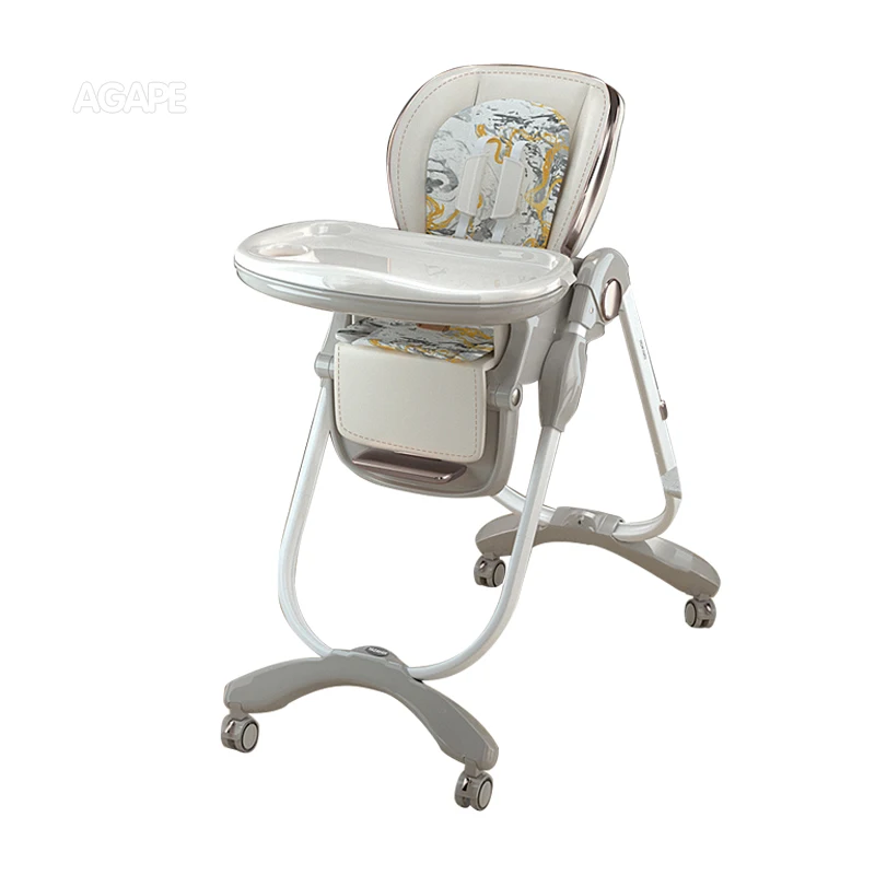 Best Selling Baby High Chair Easy to Fold  Dining  with Four Wheels Multi Functional Double Plate   