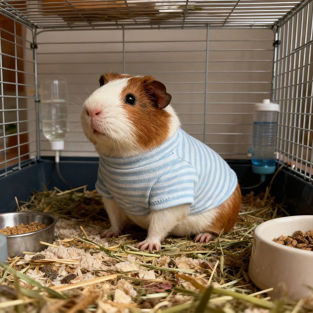 Ropa para Cobayas, Camiseta a Rayas para Mascotas Pequeñas, Camiseta Elástica Suave y Transpirable para Hámsteres y Chinchillas de 5.9 Pulgadas, Ropa Antidesprendimiento