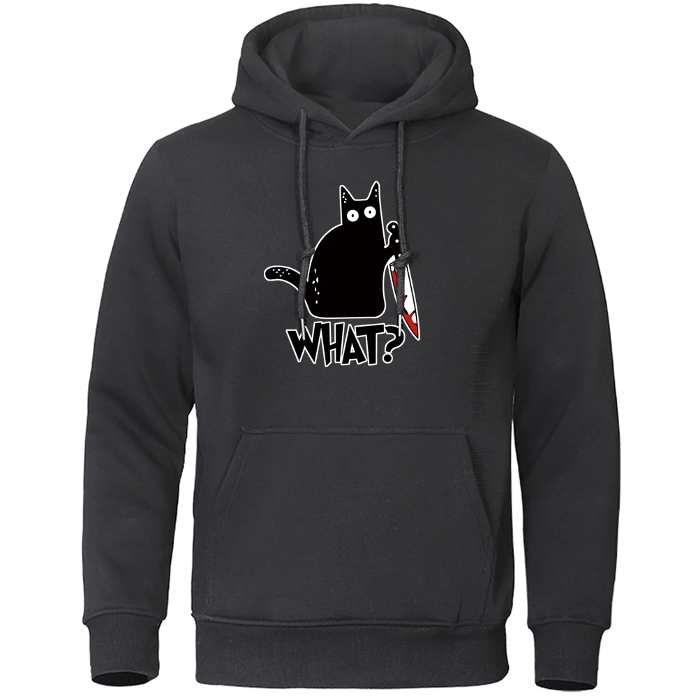 Killer Black Cat What Surprised Hoodies Streetwear Warm Male Men Hoodie Hip Hop Daily Casual Autumn Sweatshirt Funny