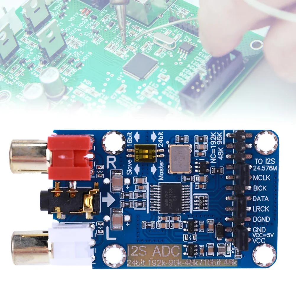 I2S ADC Master Slave Mode Development Board WM8782S Audio I2S Capture Card Module 24BIT 192K 96K 48K Support 3.5MM/RCA Input