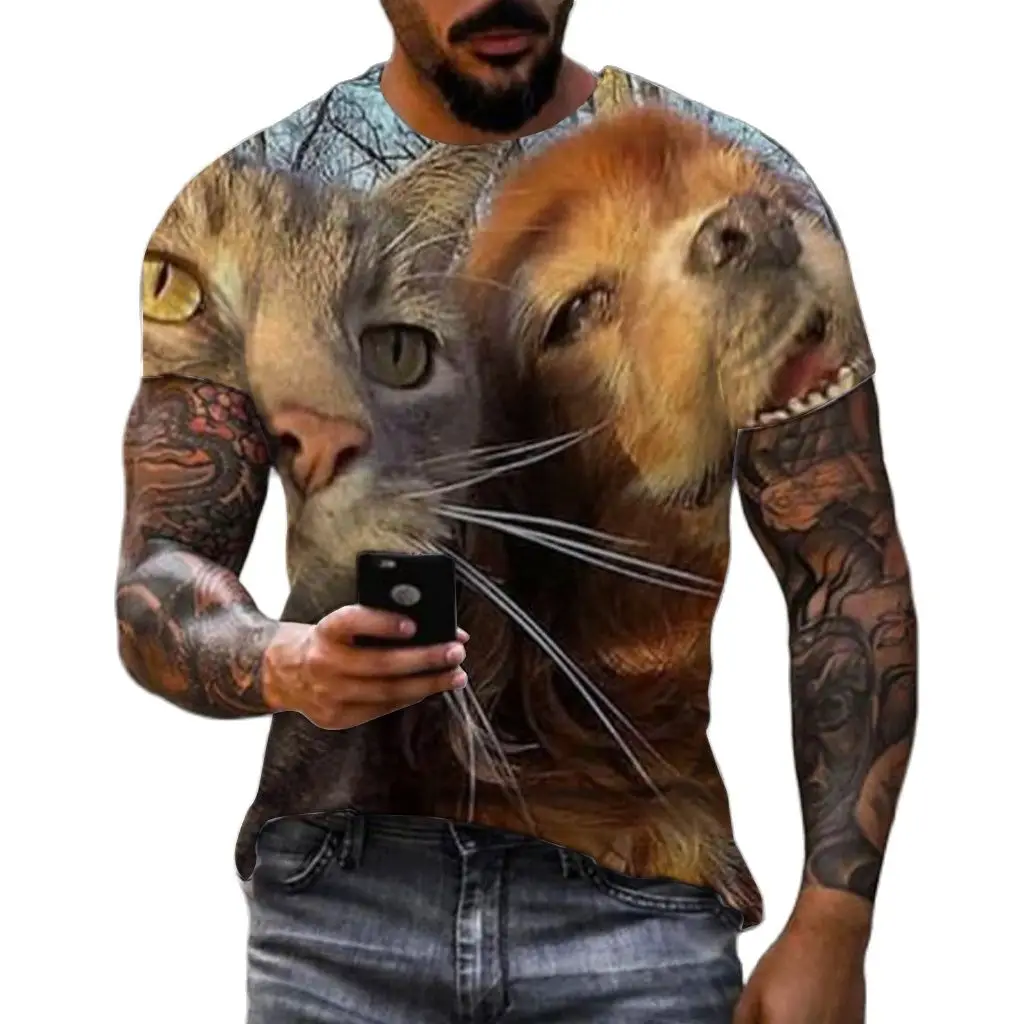 T-Shirt à Manches Courtes et Col Rond pour Homme, Haut Amusant, Imprimé en 3D, Animal Drôle, Mode Décontractée, Hip Hop, Personnalité, Grande Taille, Été