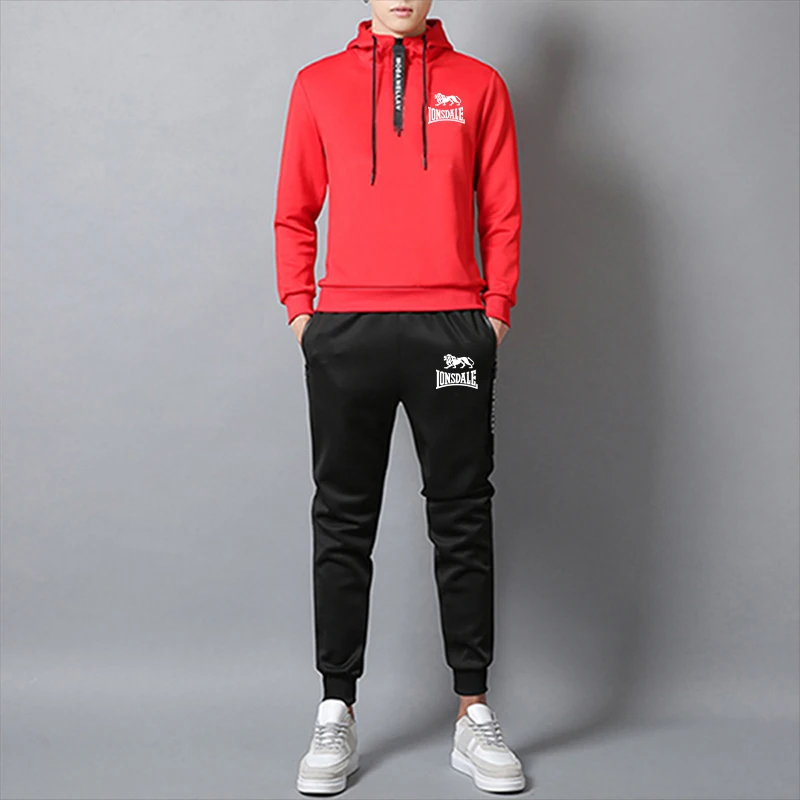 Two Piece Sweatshirts Men\'s Clothing Half Zipper Fashion Commuting Attire Sweatsuit Set High Quality Hoodie Daily Sportswear Man